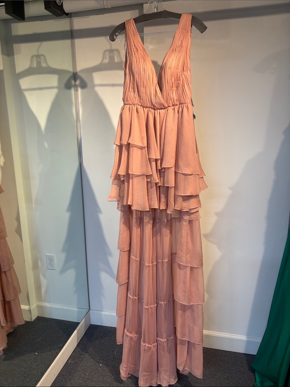 Ieena for Mac Duggal 55320 Rose Pink Ruffled High-Low V-Neck Dress - Picture 12 of 12